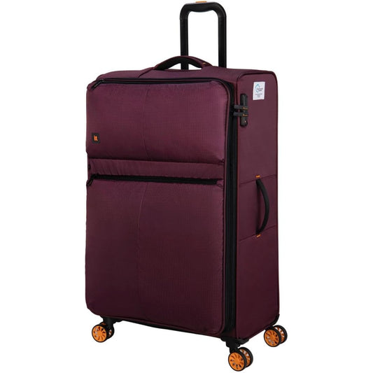 it luggage red suitcase with wheels on a white background