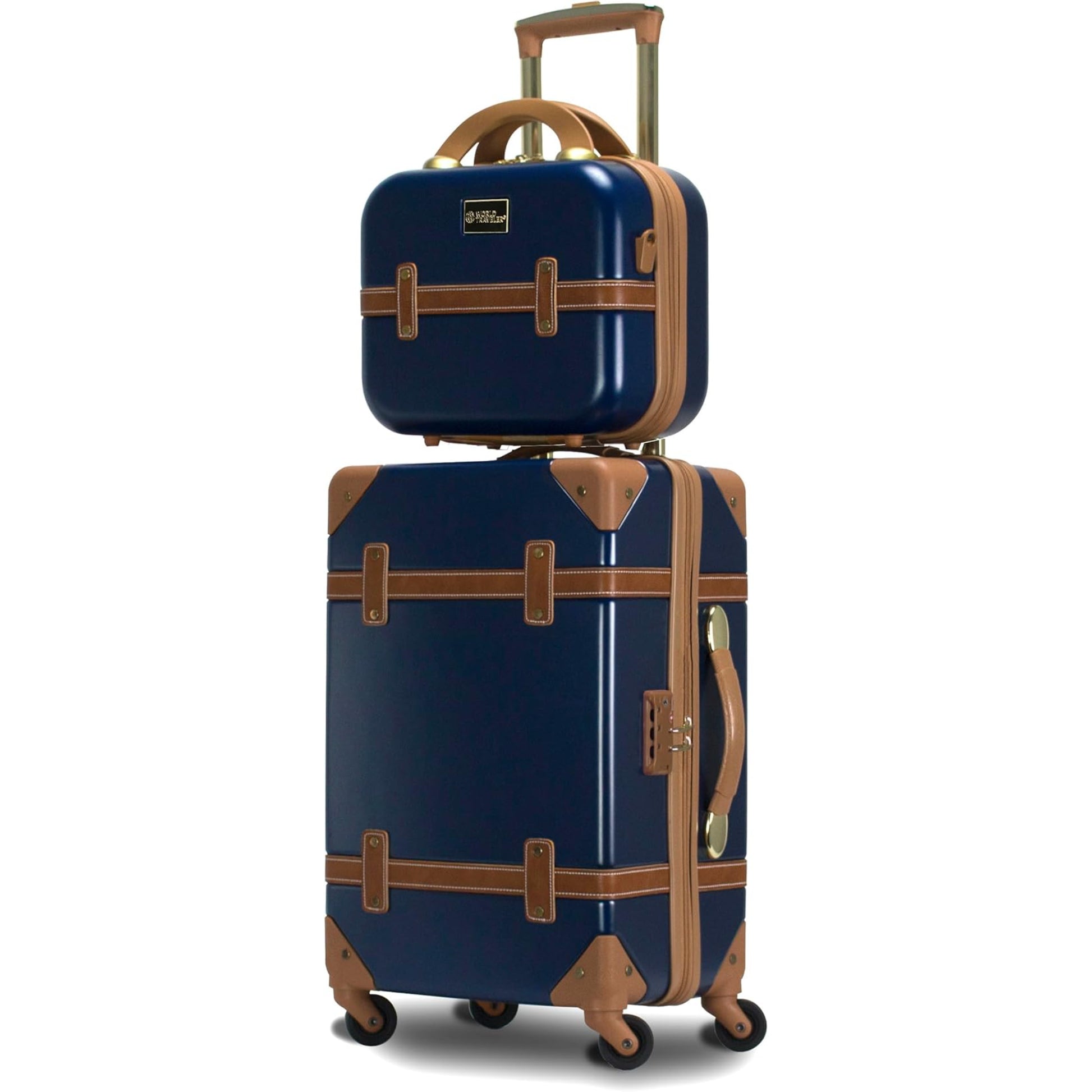 Vintage Style 2 Piece Luggage Set Hardside Carry-on Retro Train Case Spinner