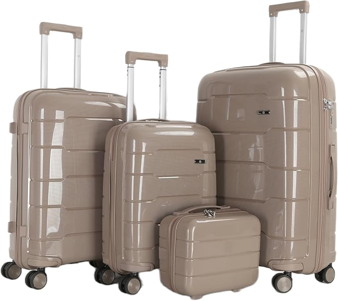 4 Piece Luggage Set PP Material Hard Shell, TSA Lock, 8 Wheel