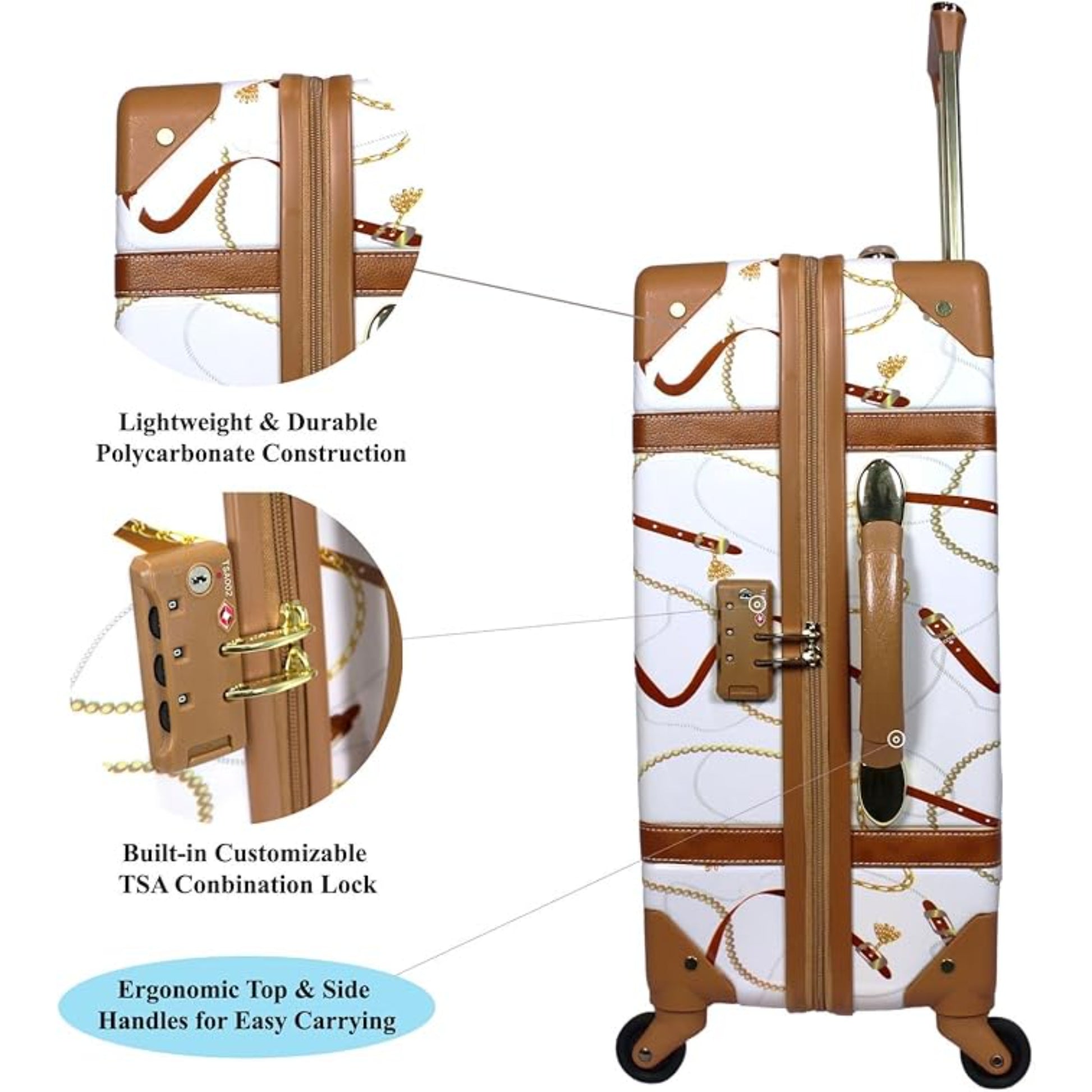 Vintage Style 2 Piece Luggage Set Hardside Carry-on Retro Train Case Spinner