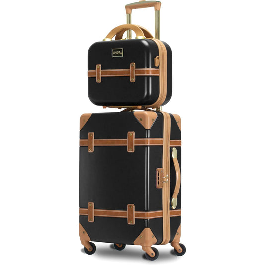 Vintage Style 2 Piece Luggage Set Hardside Carry-on Retro Train Case Spinner