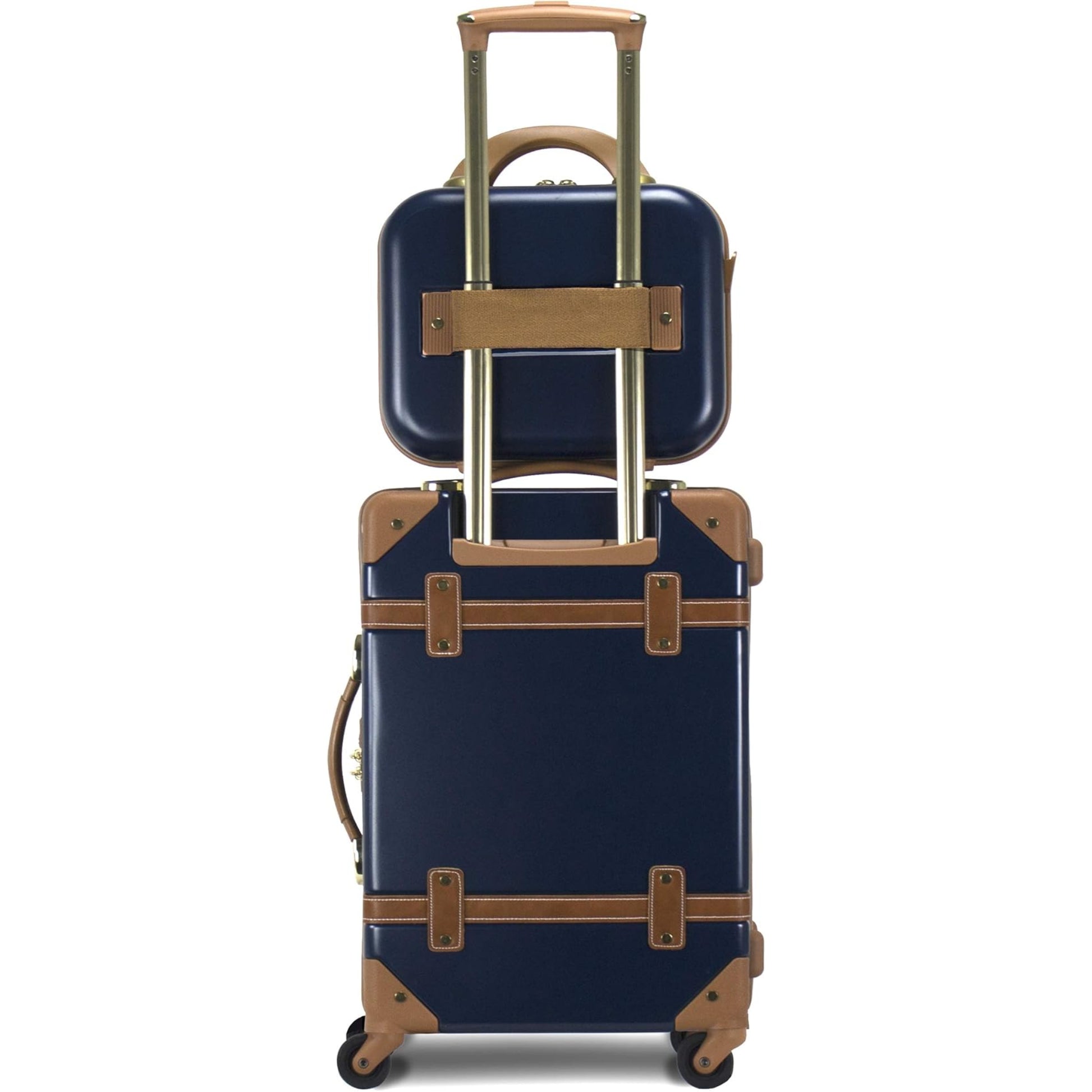 Vintage Style 2 Piece Luggage Set Hardside Carry-on Retro Train Case Spinner