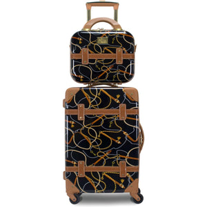 Vintage Style 2 Piece Luggage Set Hardside Carry-on Retro Train Case Spinner