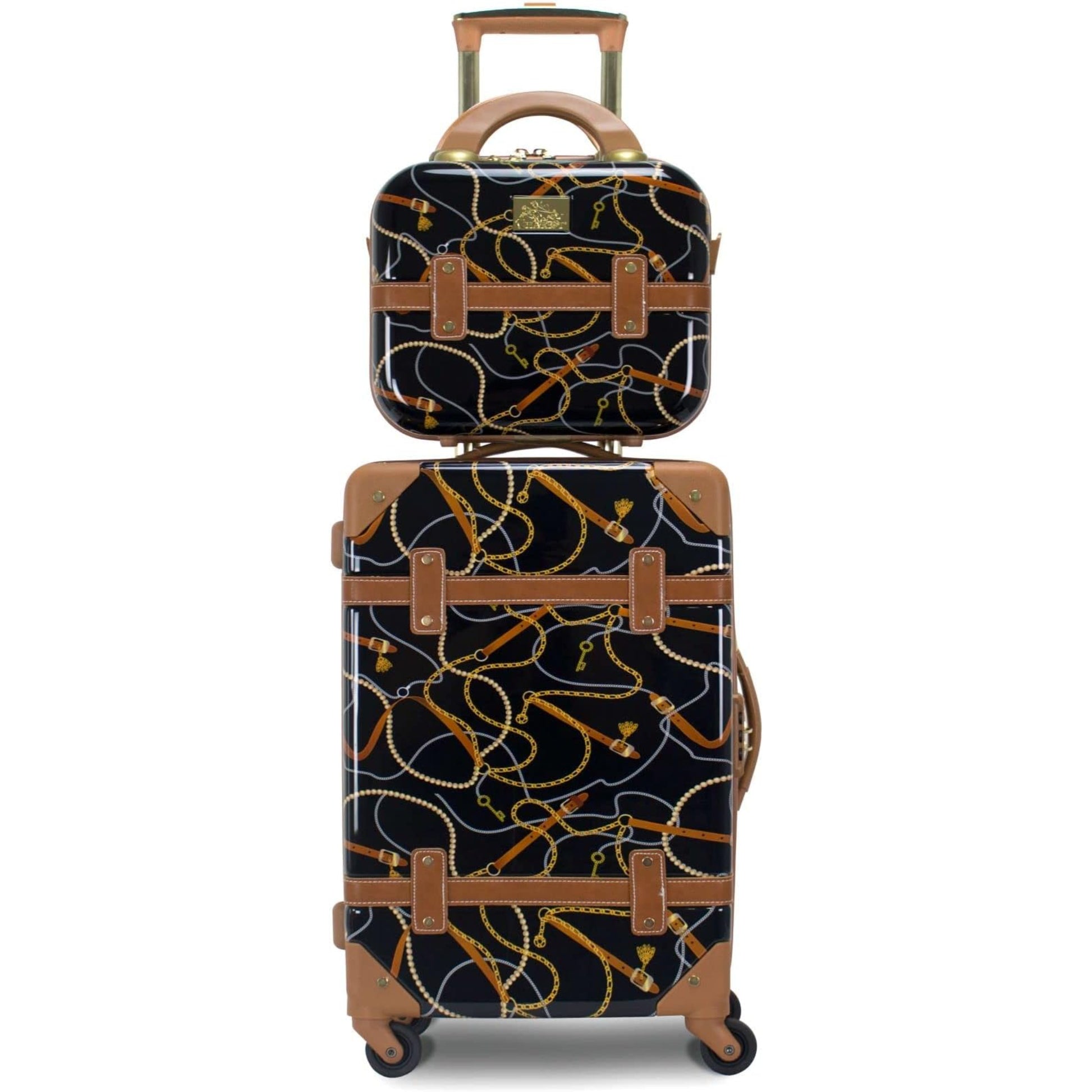Vintage Style 2 Piece Luggage Set Hardside Carry-on Retro Train Case Spinner