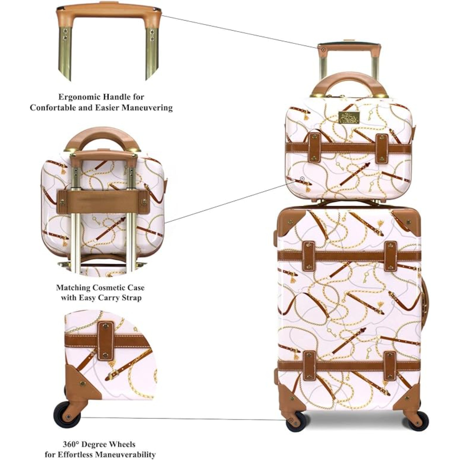Vintage Style 2 Piece Luggage Set Hardside Carry-on Retro Train Case Spinner