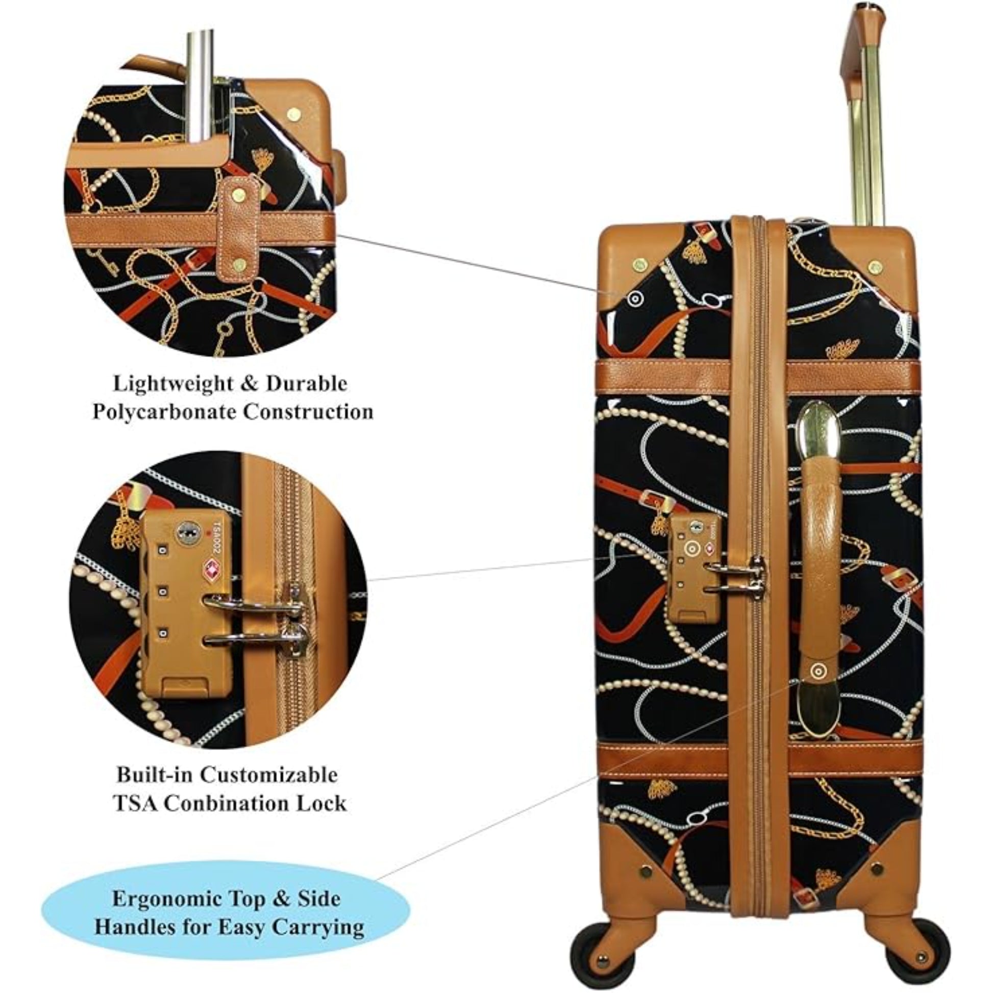 Vintage Style 2 Piece Luggage Set Hardside Carry-on Retro Train Case Spinner