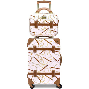 Vintage Style 2 Piece Luggage Set Hardside Carry-on Retro Train Case Spinner