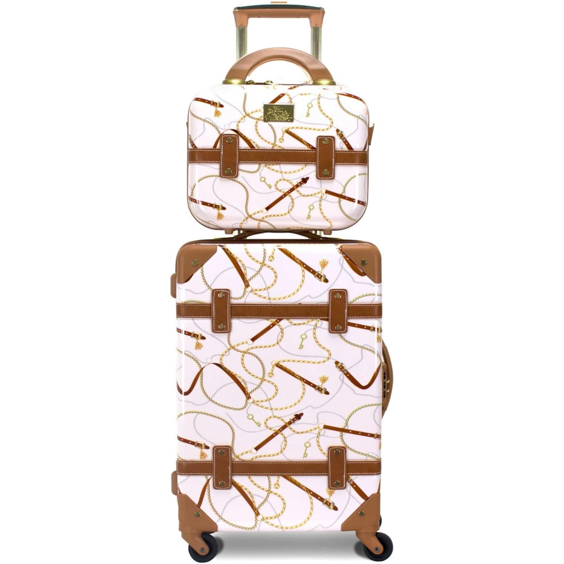 Vintage Style 2 Piece Luggage Set Hardside Carry-on Retro Train Case Spinner