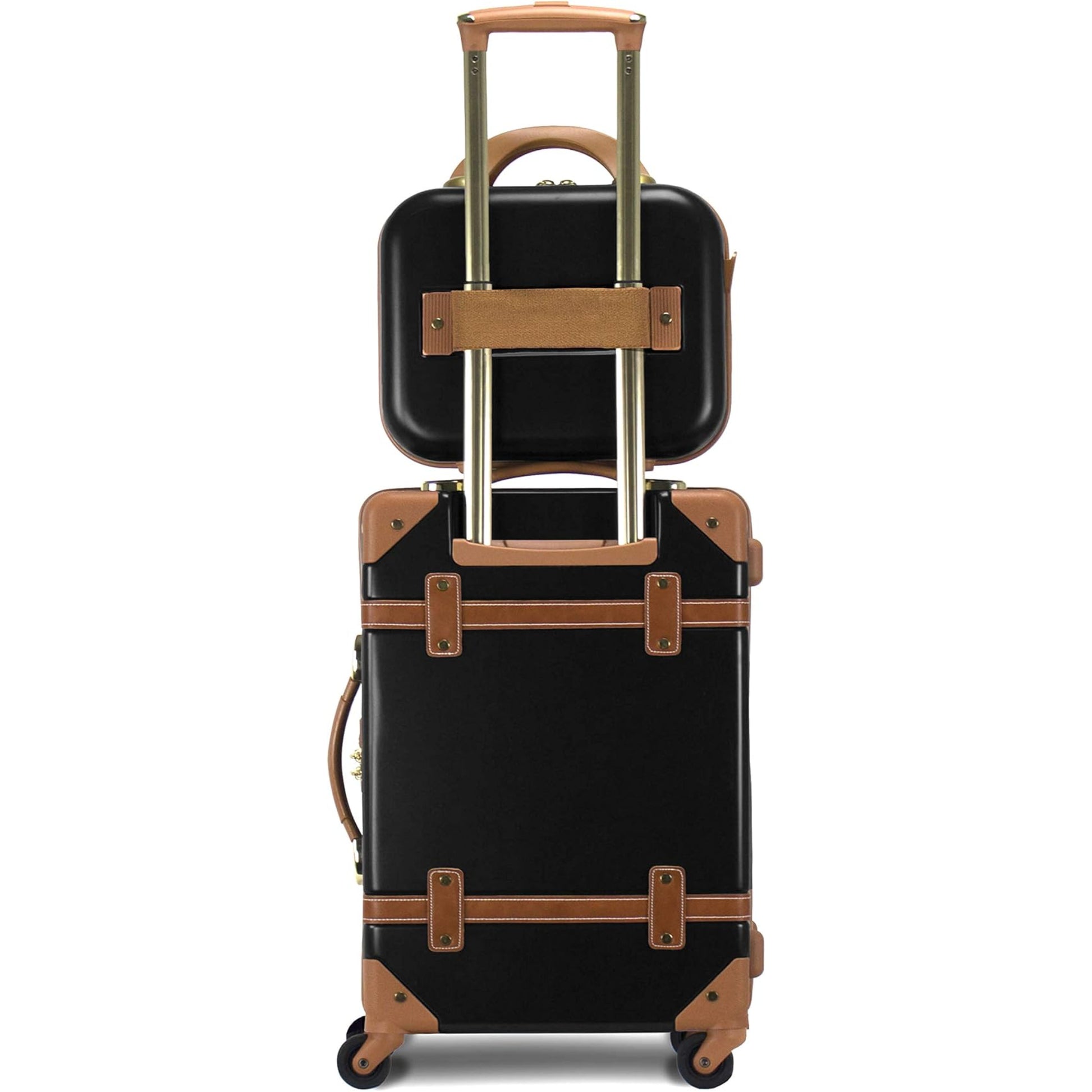 Vintage Style 2 Piece Luggage Set Hardside Carry-on Retro Train Case Spinner