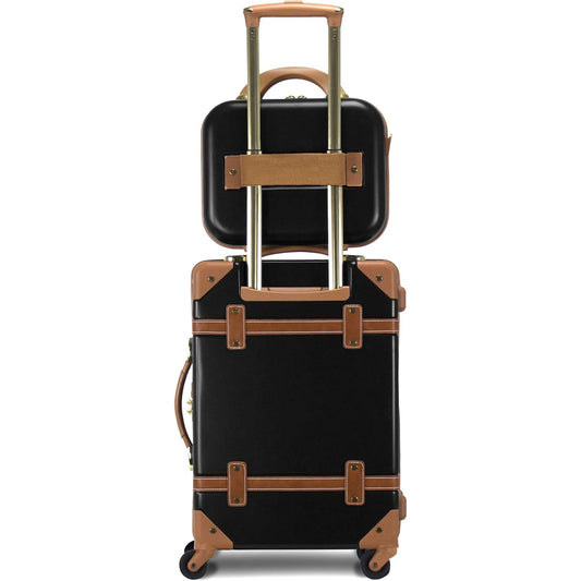 Vintage Style 2 Piece Luggage Set Hardside Carry-on Retro Train Case Spinner