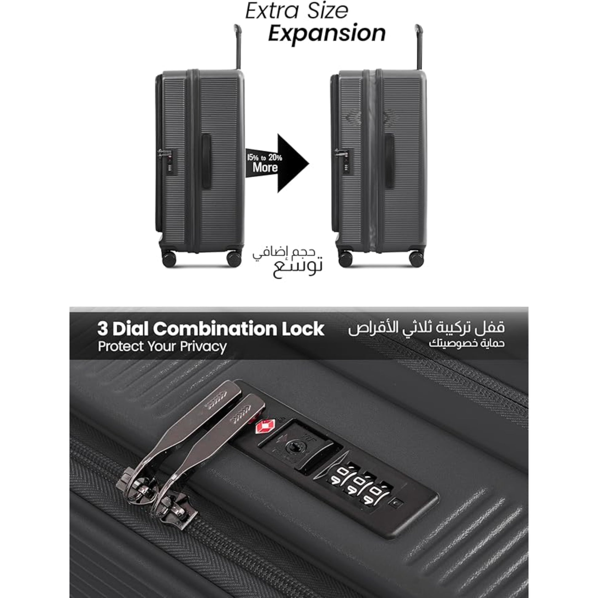 Set of 2 Luggage | Small 10KG & Large 30KG ABS+Polycarbonate 8 Wheel Trolley Hardsided Travel Suitcase