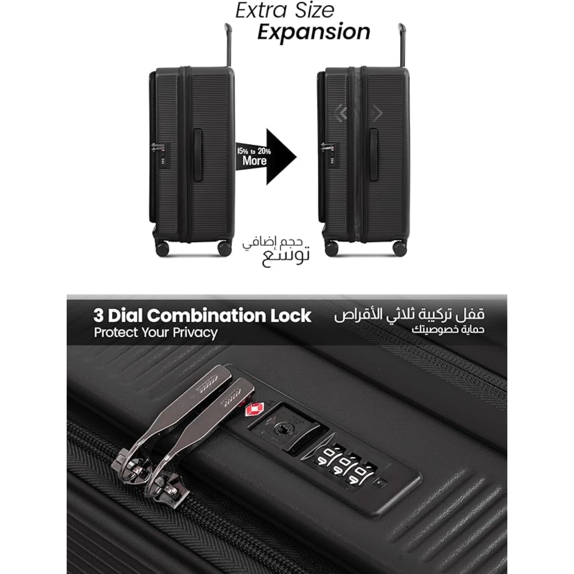 Set of 2 Luggage | Small 10KG & Large 30KG ABS+Polycarbonate 8 Wheel Trolley Hardsided Travel Suitcase