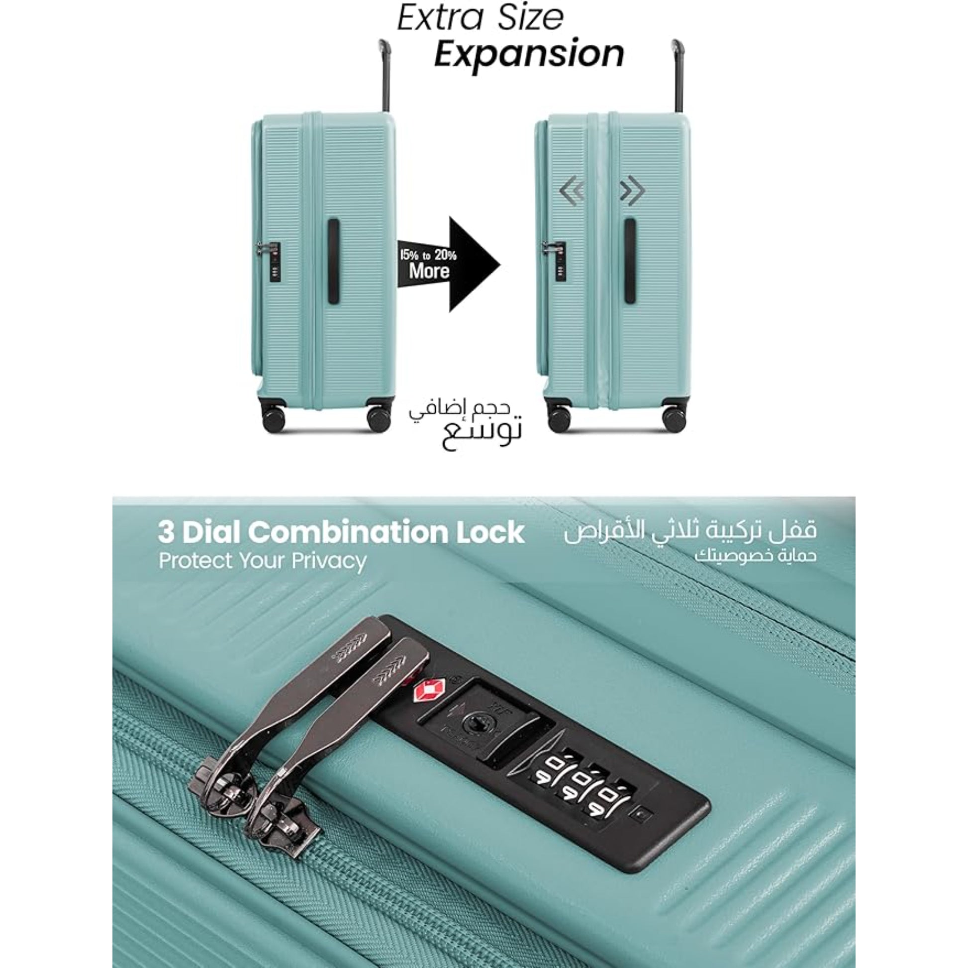 Set of 2 Luggage | Small 10KG & Large 30KG ABS+Polycarbonate 8 Wheel Trolley Hardsided Travel Suitcase
