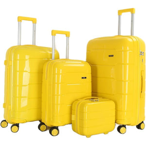 4-Piece Luggage Set, PP Material Hard Shell Suitcases, 8 Spinner Wheels, Telescopic Handle & Anti-Theft Zippers