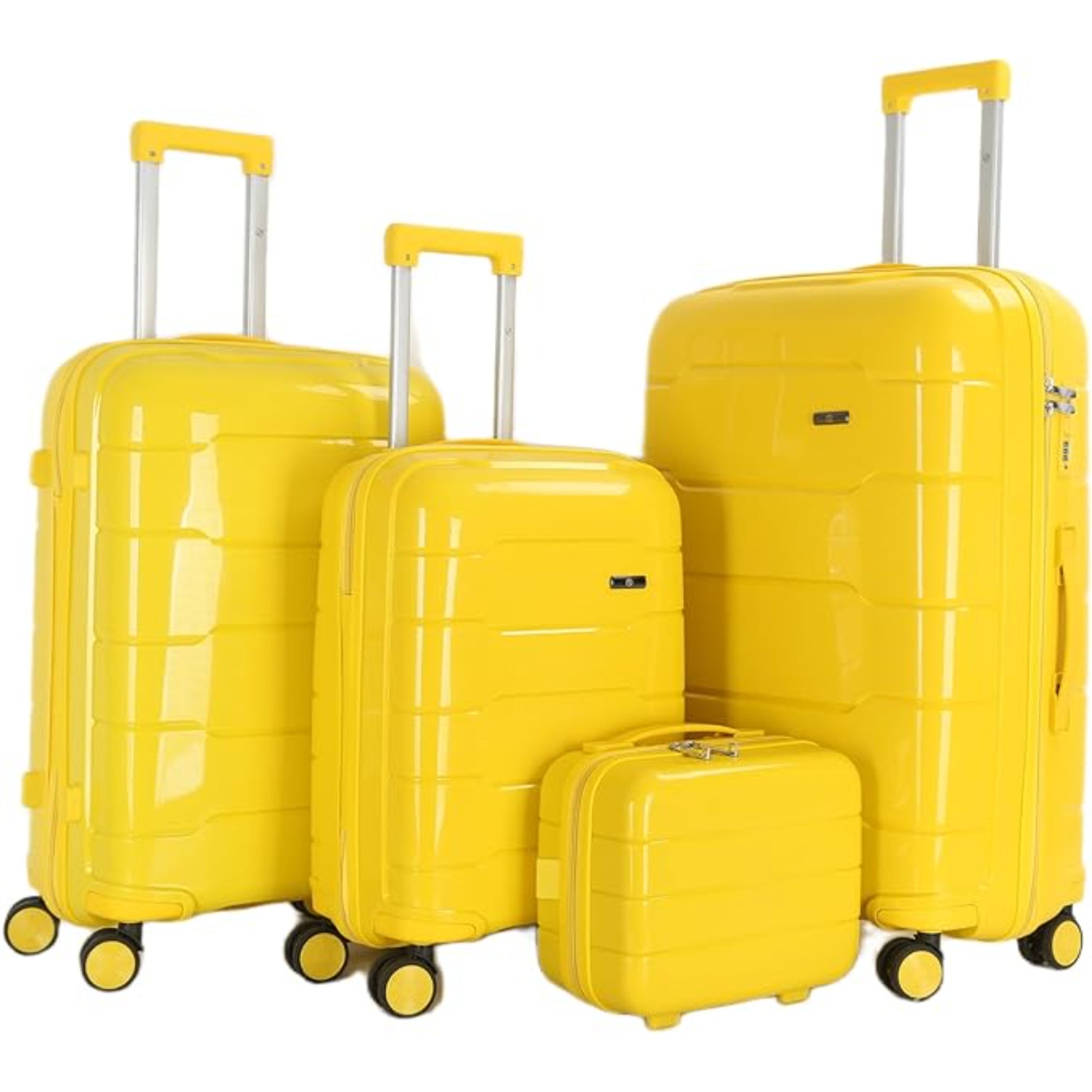 4-Piece Luggage Set, PP Material Hard Shell Suitcases, 8 Spinner Wheels, Telescopic Handle & Anti-Theft Zippers