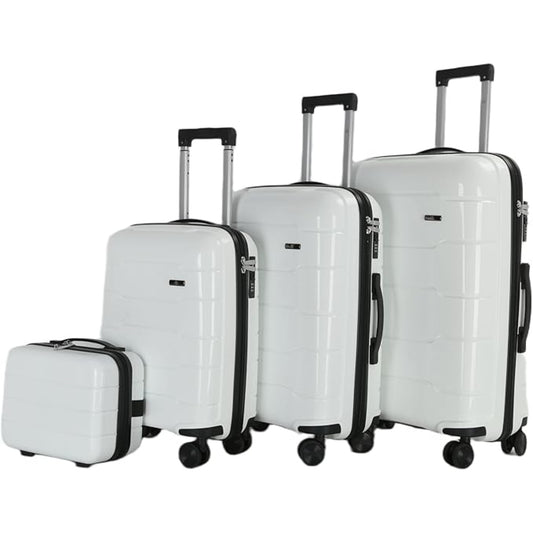 4-Piece Luggage Set, PP Material Hard Shell Suitcases, 8 Spinner Wheels, Telescopic Handle & Anti-Theft Zippers