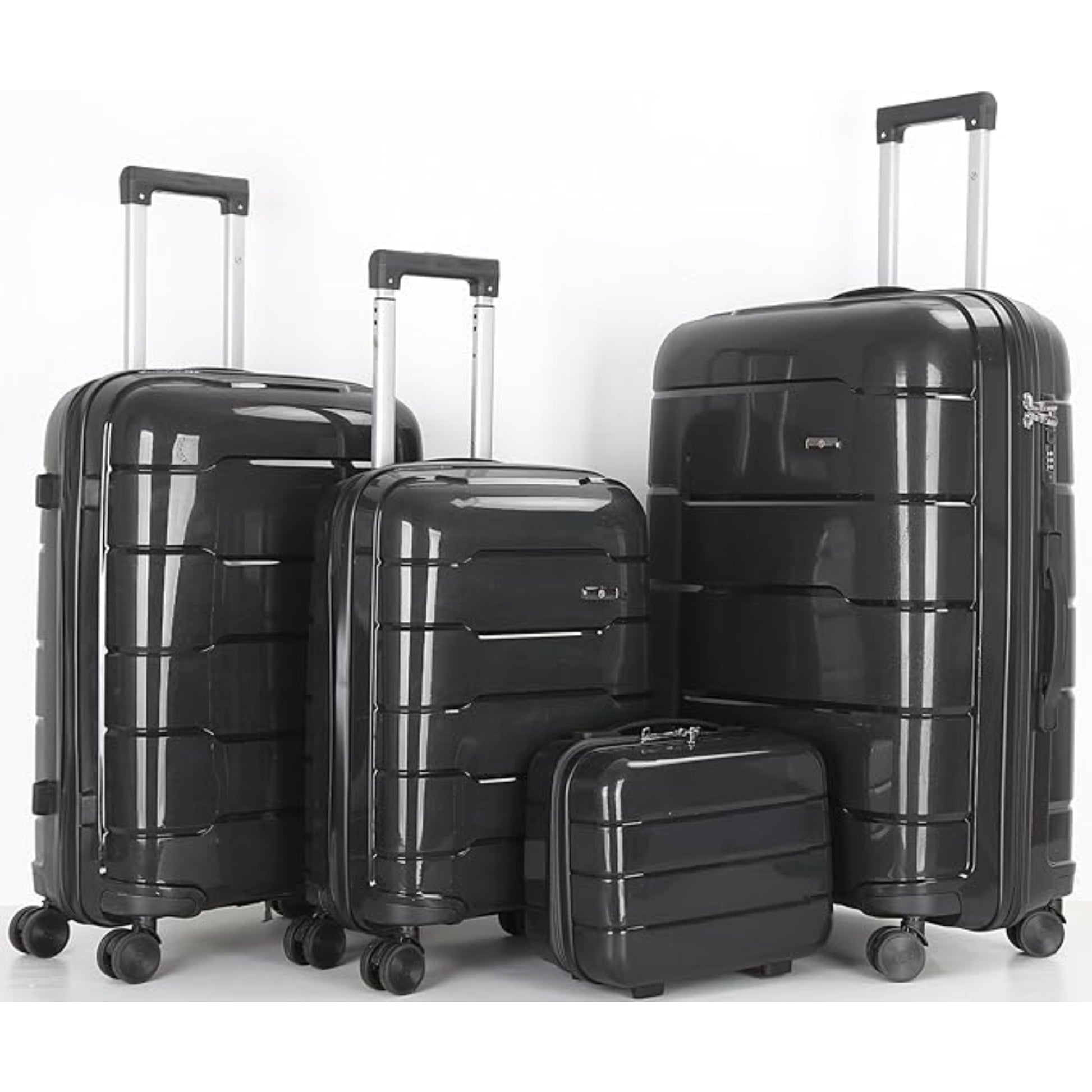 4-Piece Luggage Set, PP Material Hard Shell Suitcases, 8 Spinner Wheels, Telescopic Handle & Anti-Theft Zippers