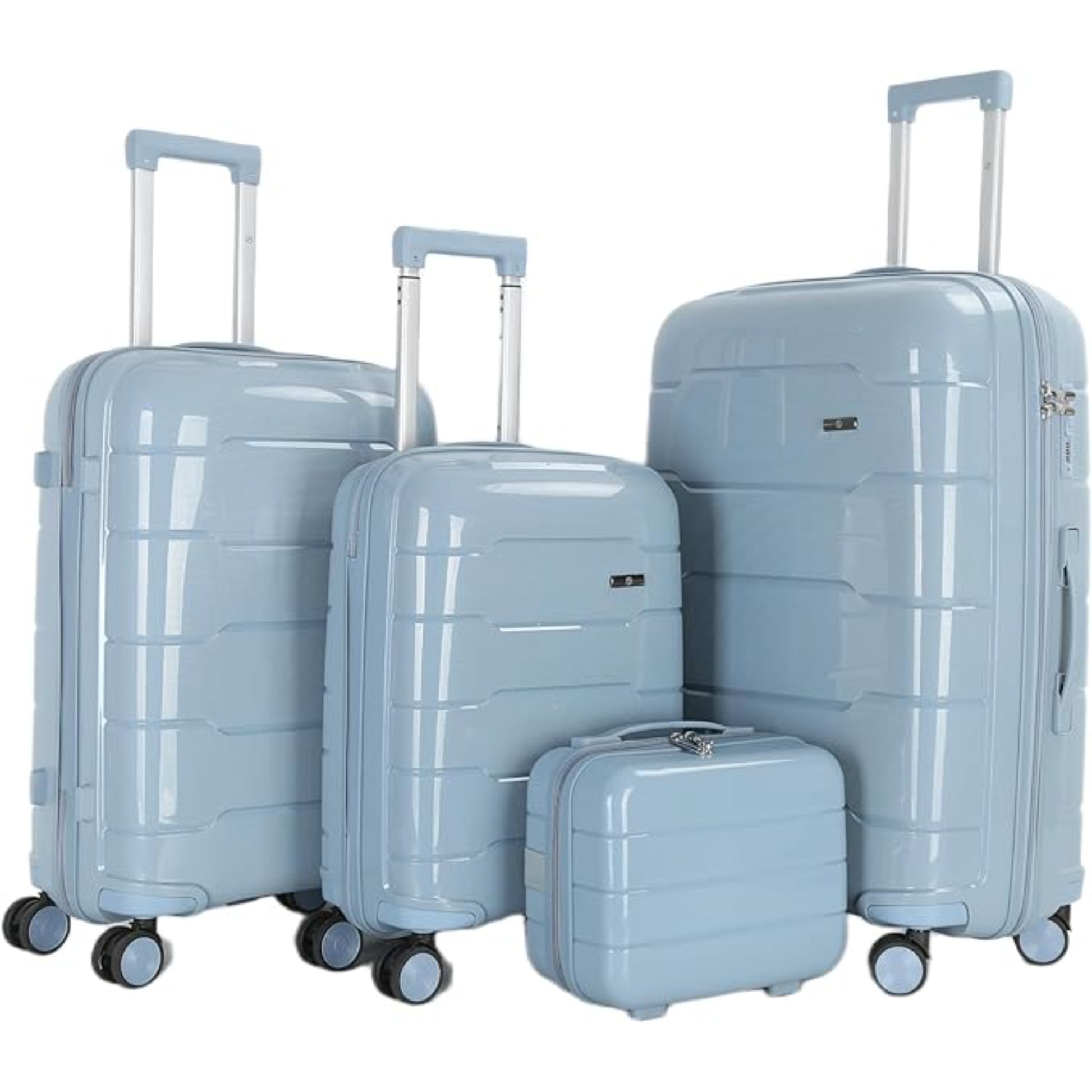 4-Piece Luggage Set, PP Material Hard Shell Suitcases, 8 Spinner Wheels, Telescopic Handle & Anti-Theft Zippers