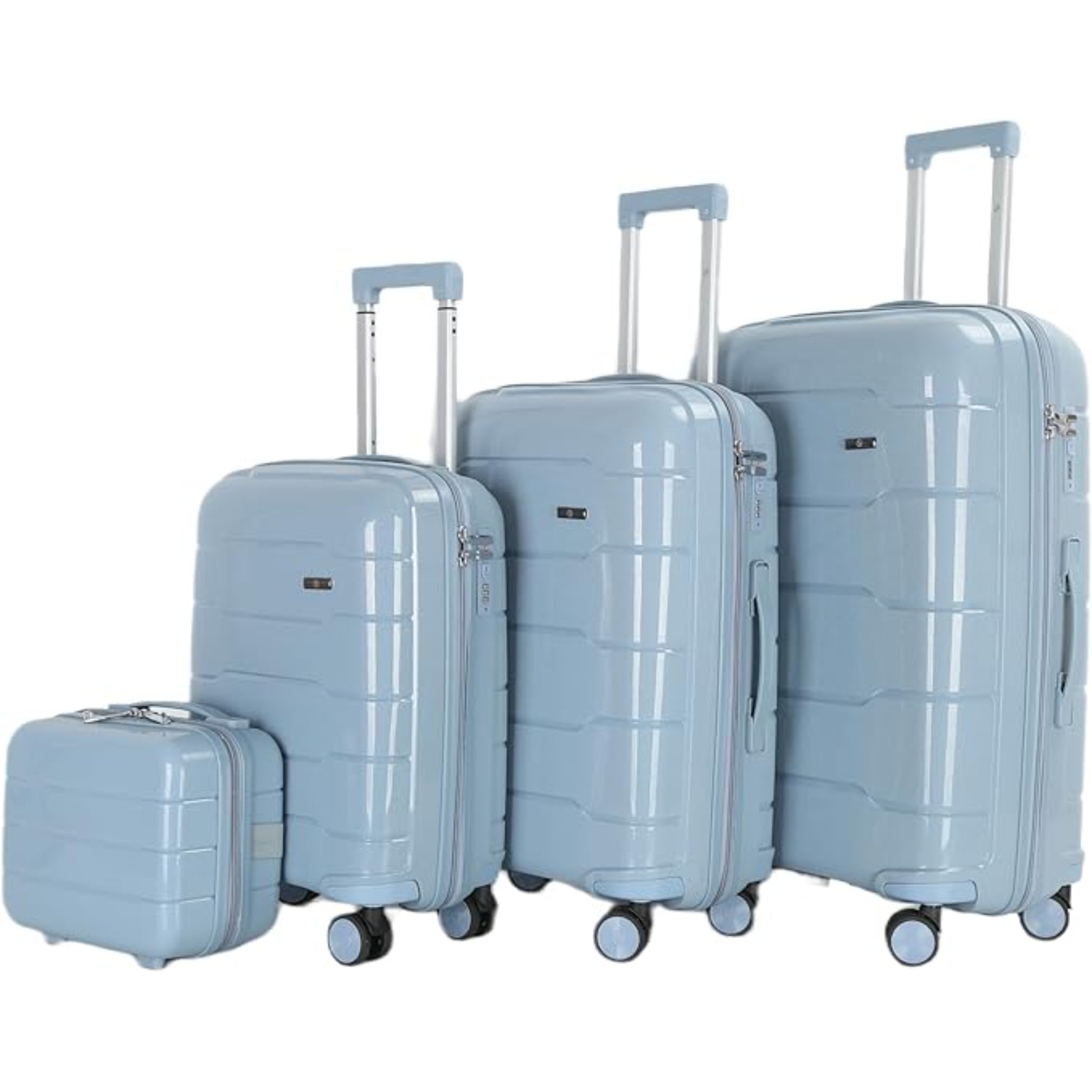 4-Piece Luggage Set, PP Material Hard Shell Suitcases, 8 Spinner Wheels, Telescopic Handle & Anti-Theft Zippers