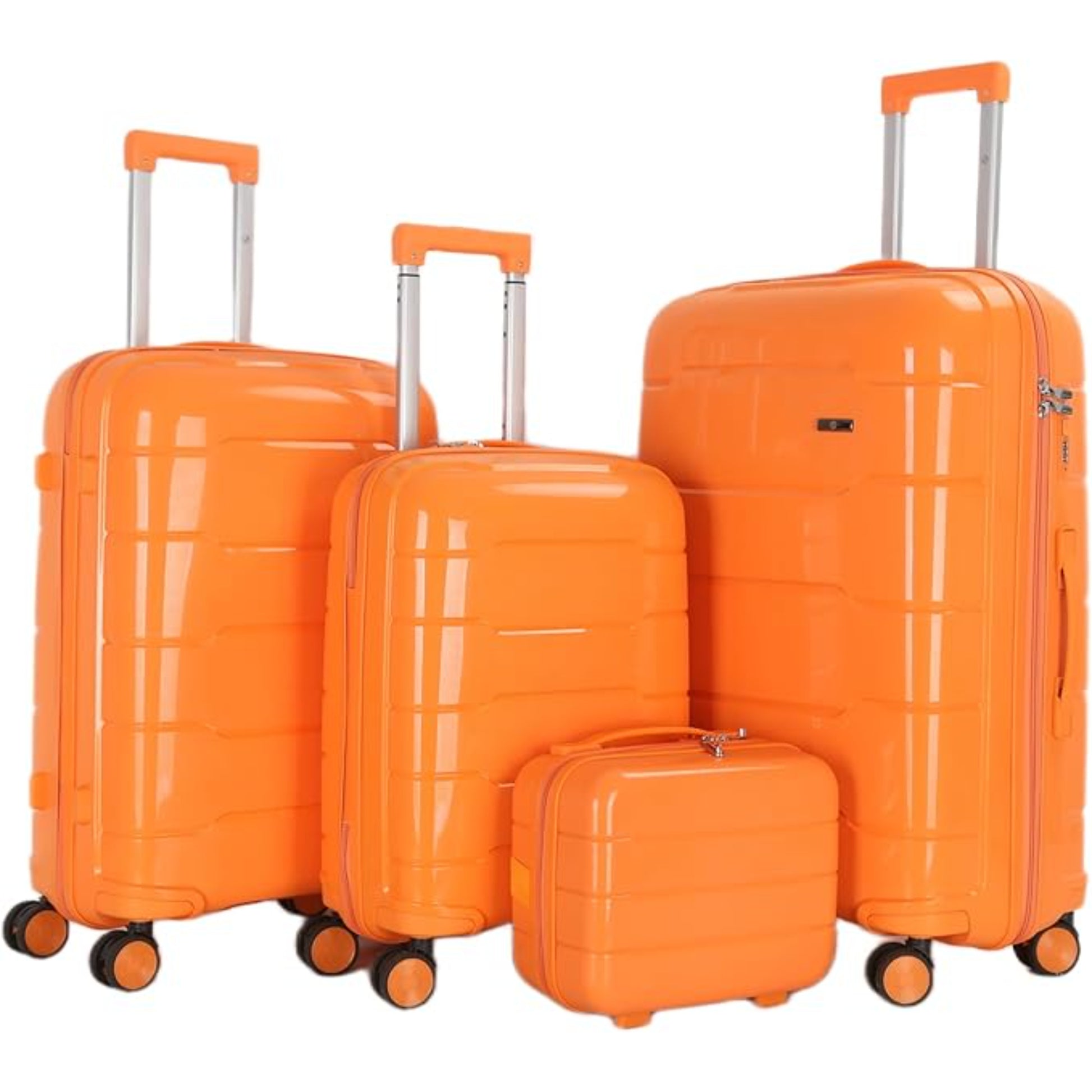 4-Piece Luggage Set, PP Material Hard Shell Suitcases, 8 Spinner Wheels, Telescopic Handle & Anti-Theft Zippers