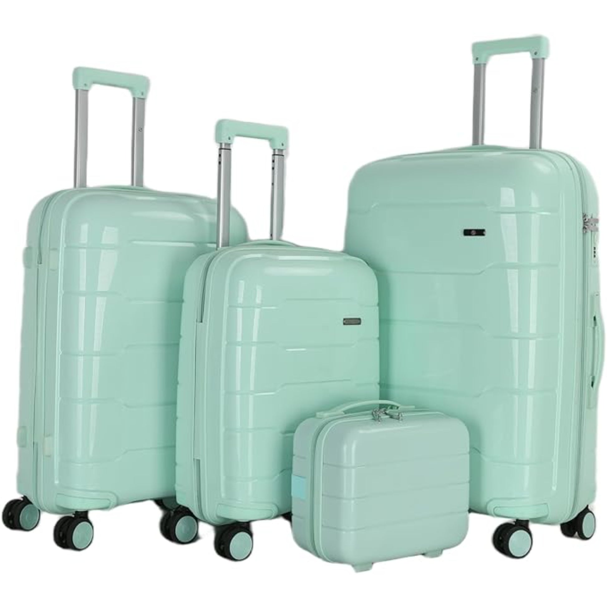 4-Piece Luggage Set, PP Material Hard Shell Suitcases, 8 Spinner Wheels, Telescopic Handle & Anti-Theft Zippers