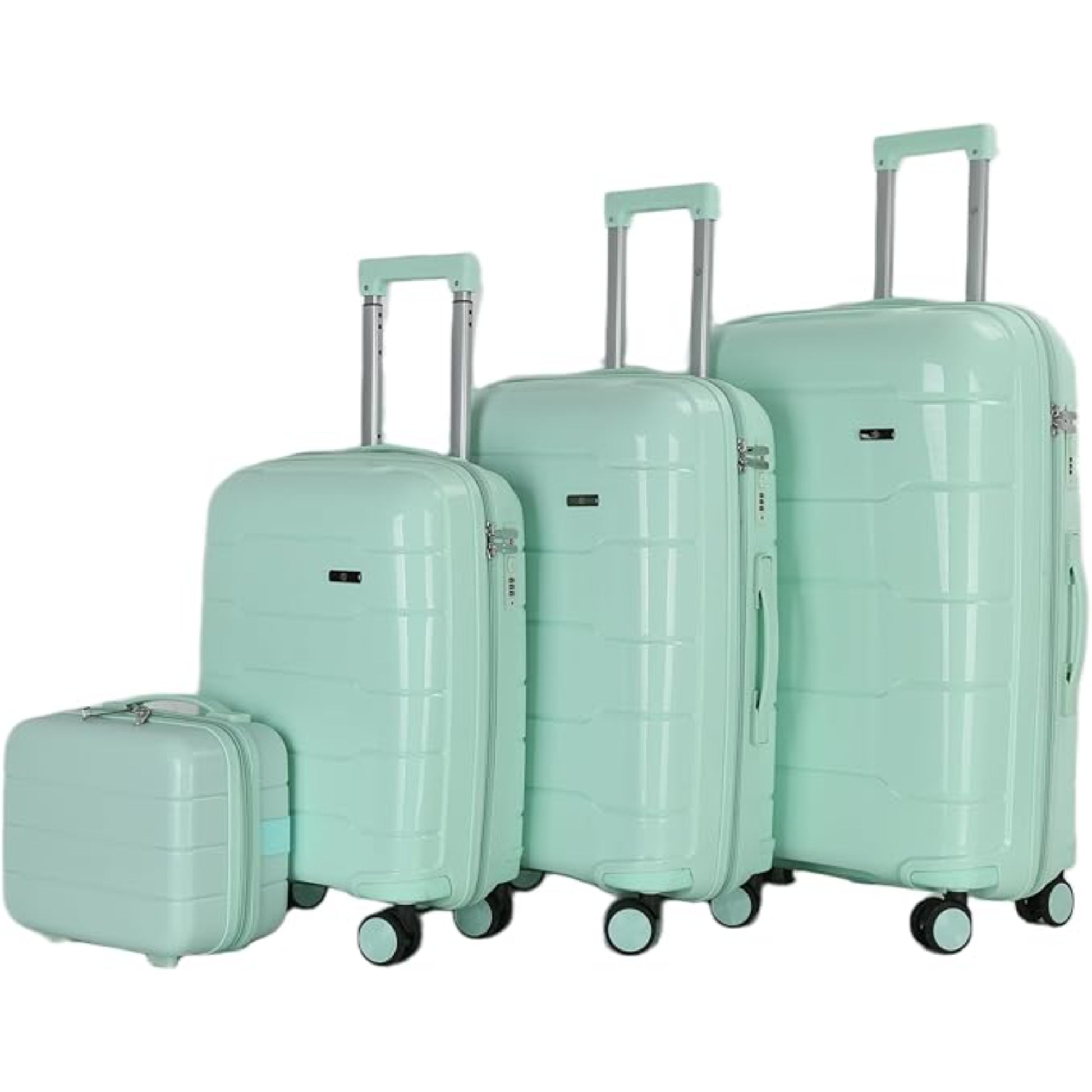 4-Piece Luggage Set, PP Material Hard Shell Suitcases, 8 Spinner Wheels, Telescopic Handle & Anti-Theft Zippers