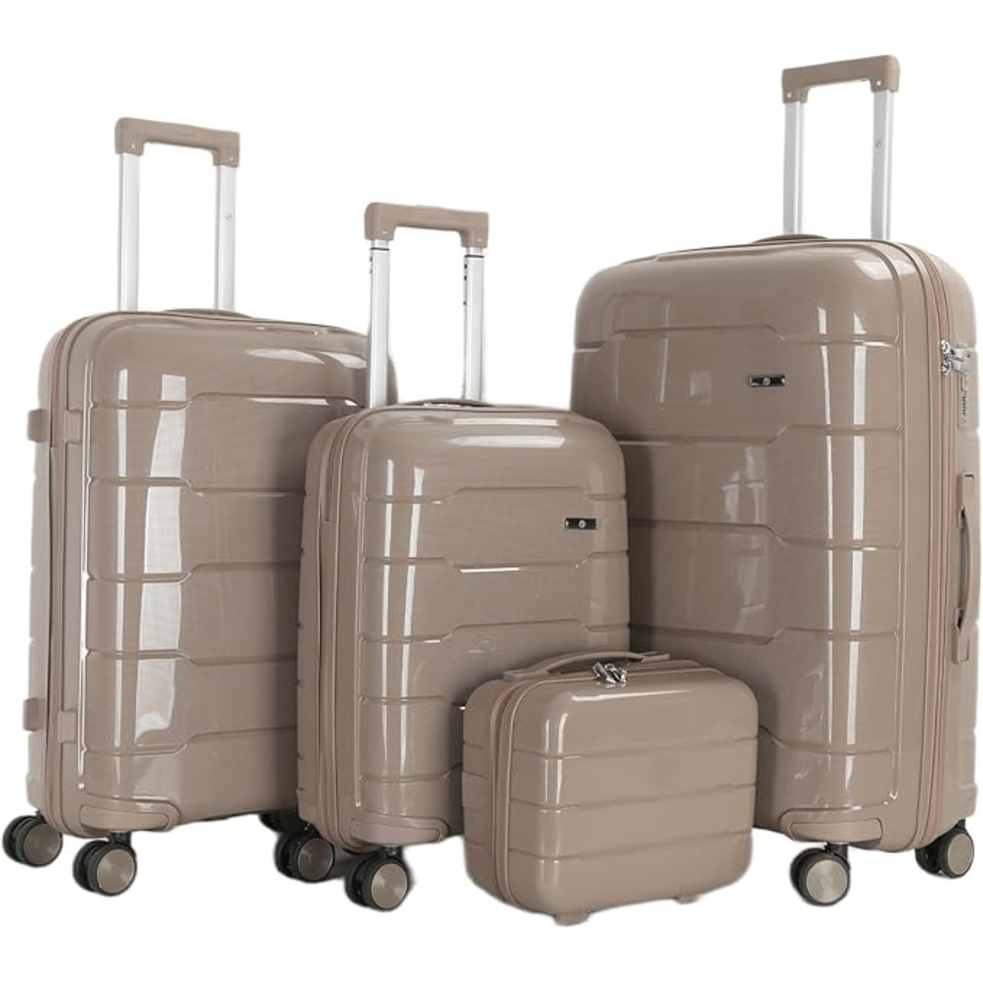 4-Piece Luggage Set, PP Material Hard Shell Suitcases, 8 Spinner Wheels, Telescopic Handle & Anti-Theft Zippers