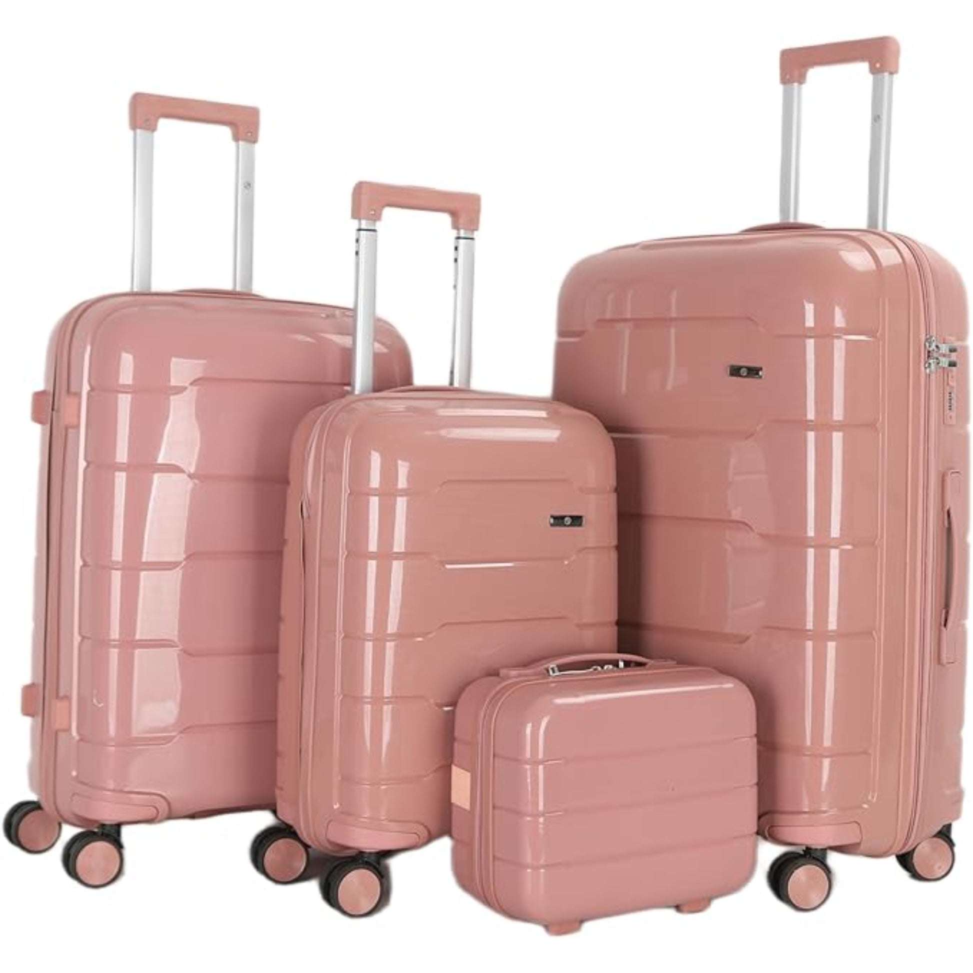 4-Piece Luggage Set, PP Material Hard Shell Suitcases, 8 Spinner Wheels, Telescopic Handle & Anti-Theft Zippers