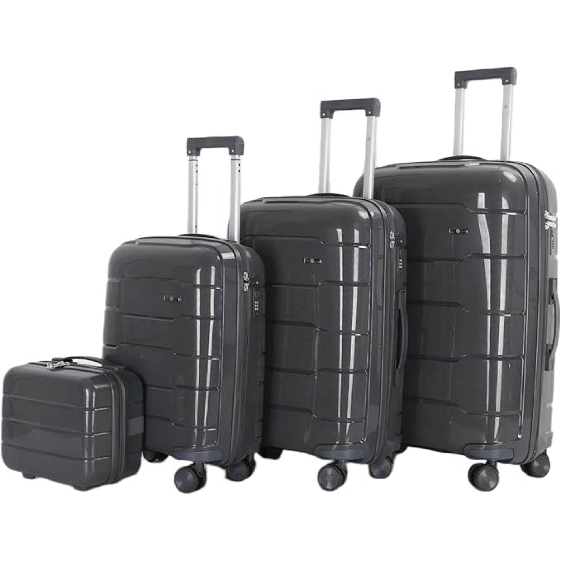 4-Piece Luggage Set, PP Material Hard Shell Suitcases, 8 Spinner Wheels, Telescopic Handle & Anti-Theft Zippers