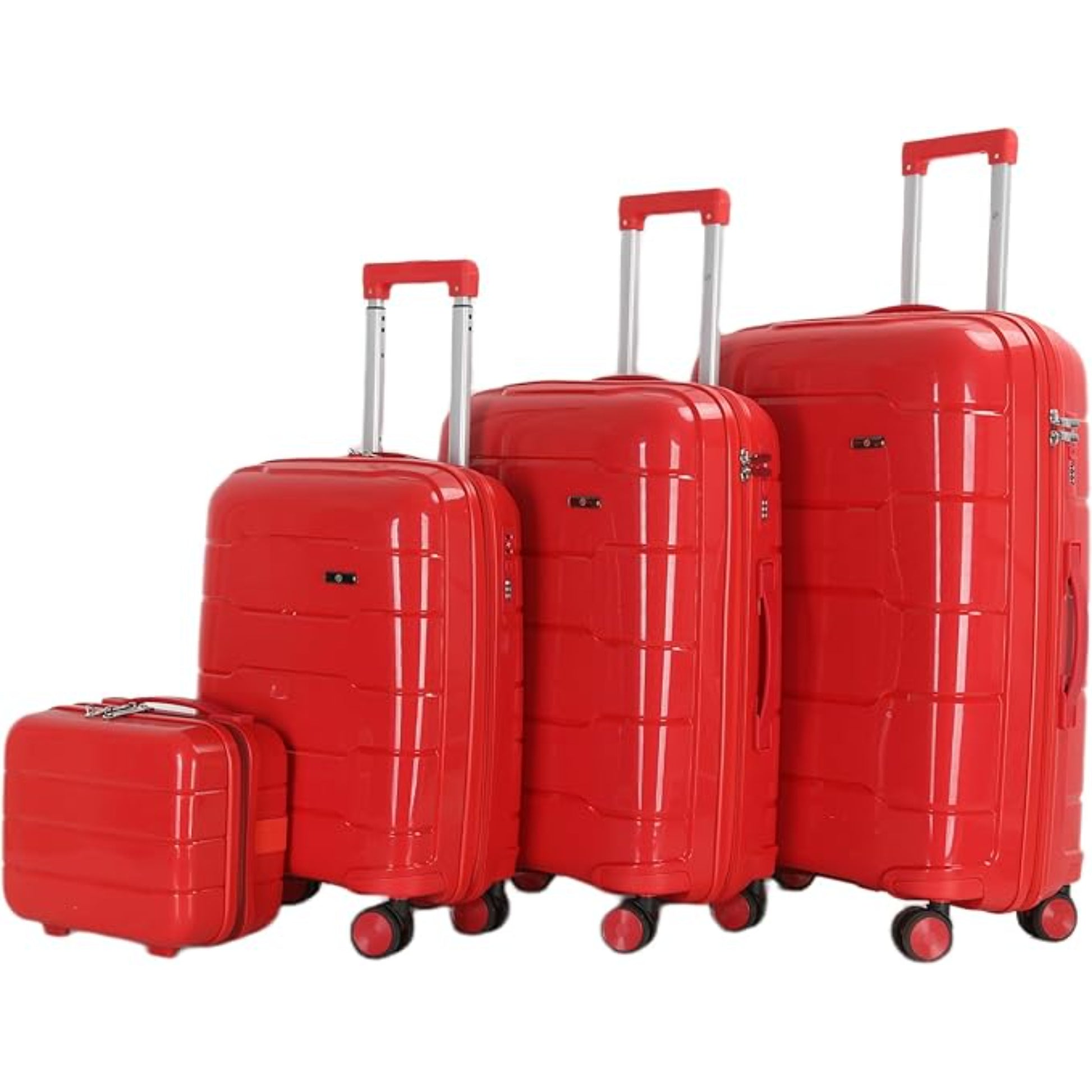 4-Piece Luggage Set, PP Material Hard Shell Suitcases, 8 Spinner Wheels, Telescopic Handle & Anti-Theft Zippers