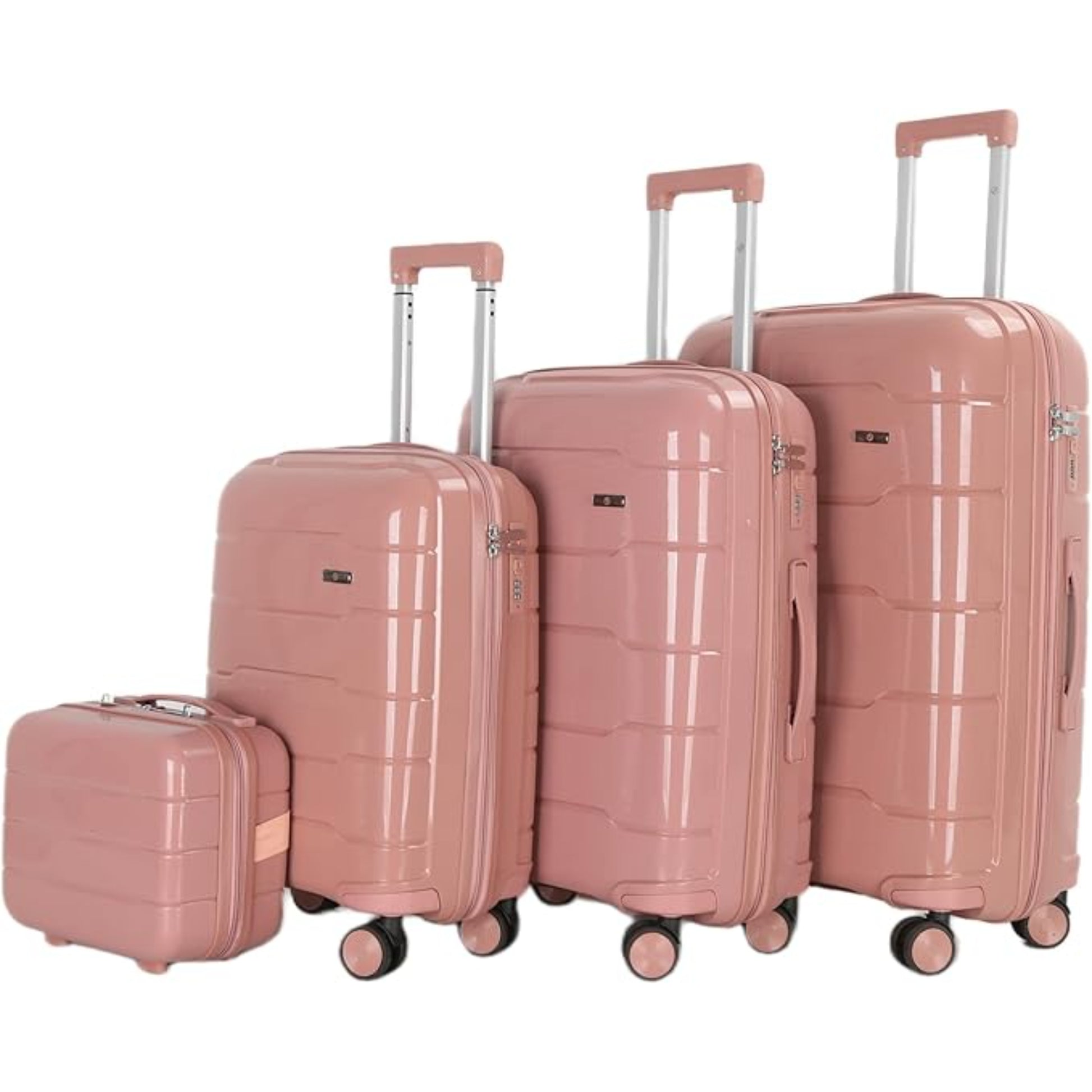 4-Piece Luggage Set, PP Material Hard Shell Suitcases, 8 Spinner Wheels, Telescopic Handle & Anti-Theft Zippers
