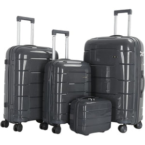 4-Piece Luggage Set, PP Material Hard Shell Suitcases, 8 Spinner Wheels, Telescopic Handle & Anti-Theft Zippers