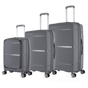 3-Piece Luggage Set, PP Material Hard Shell Suitcases, 8 Spinner Wheels, Telescopic Handle & Anti-Theft Zippers