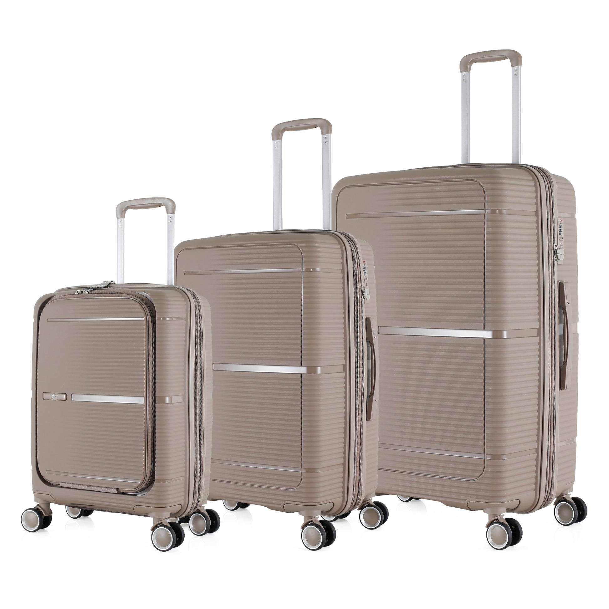 3-Piece Luggage Set, PP Material Hard Shell Suitcases, 8 Spinner Wheels, Telescopic Handle & Anti-Theft Zippers
