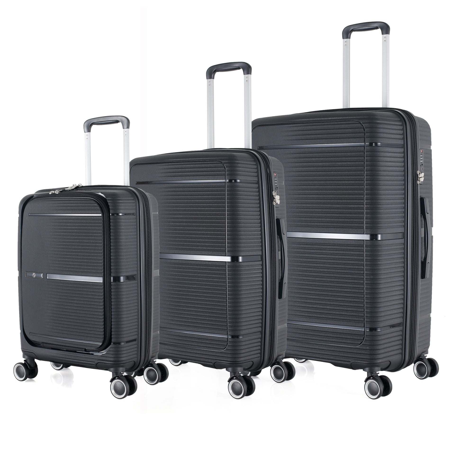 3-Piece Luggage Set, PP Material Hard Shell Suitcases, 8 Spinner Wheels, Telescopic Handle & Anti-Theft Zippers