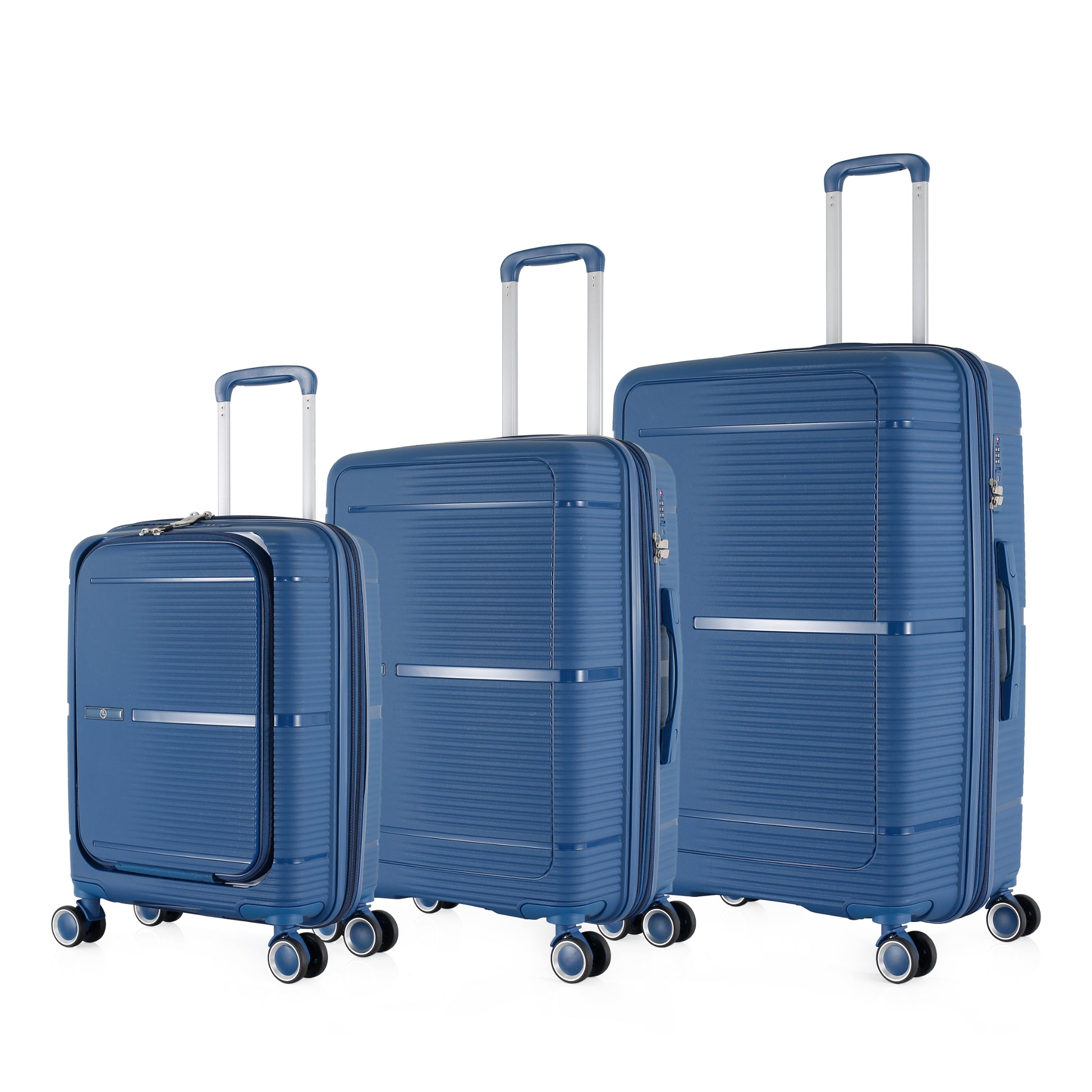 3-Piece Luggage Set, PP Material Hard Shell Suitcases, 8 Spinner Wheels, Telescopic Handle & Anti-Theft Zippers