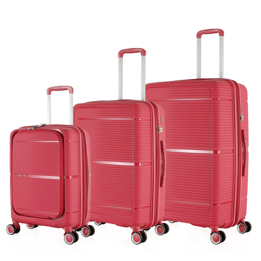 3-Piece Luggage Set, PP Material Hard Shell Suitcases, 8 Spinner Wheels, Telescopic Handle & Anti-Theft Zippers